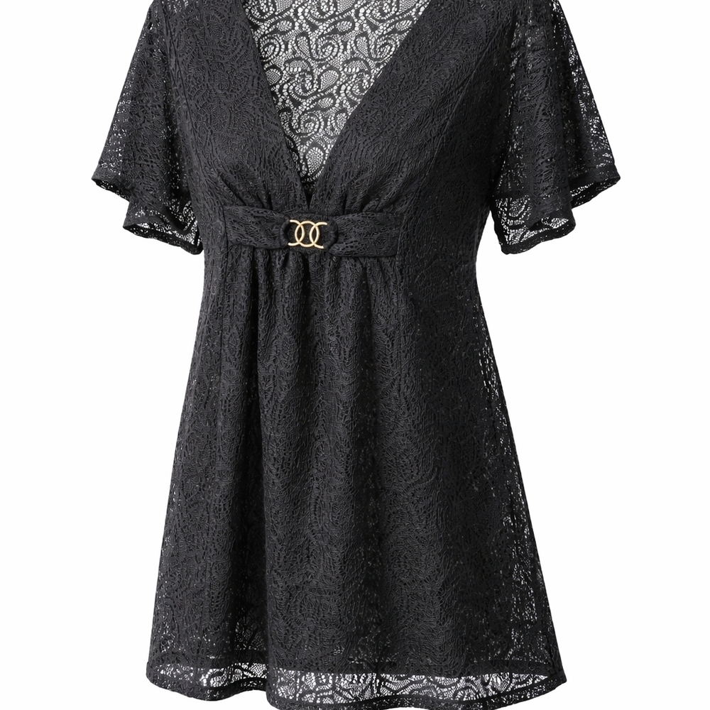 Jaclyn Smith Black Lace Swim Coverup with Silver Accent